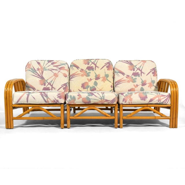 Wood Ficks Reed Three Strand Rattan "Angles" Three Piece Sofa For Sale - Image 7 of 12