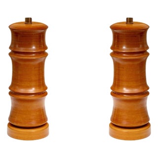 Pair of Vintage Hand Carved Bamboo Form Mid Century Table Lamps For Sale