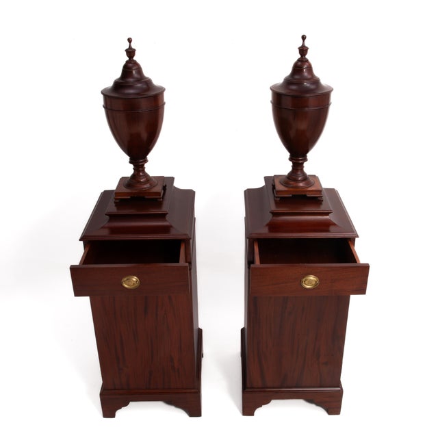 Brown 104 George III Style Telescoping Knife Urns Pedestal Cabinet Wine Cisterns Book Matched - A Pair For Sale - Image 8 of 18