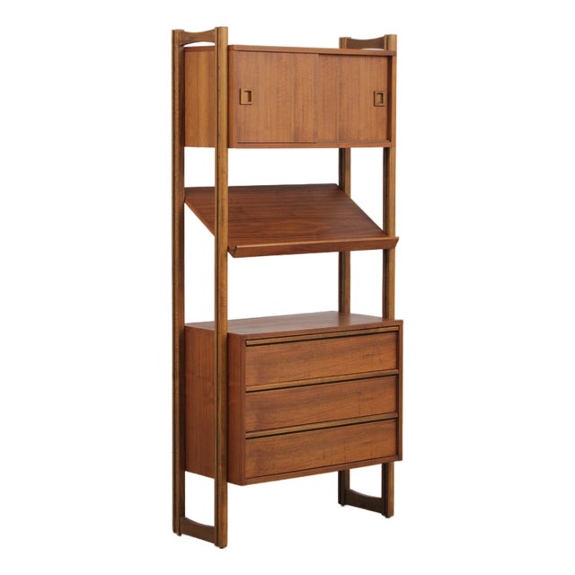 Mid Century Modern Walnut Bookcase Etagere Unit For Sale