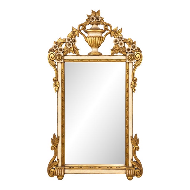 Italian Neo-Classical Style Giltwood Mirror With Urn & Floral Motif For Sale