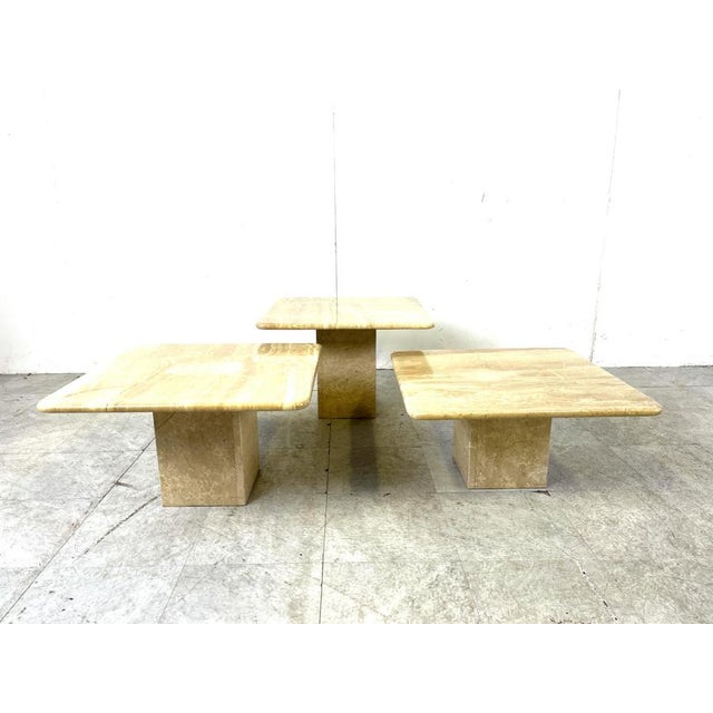Vintage Travertine Nesting or Side Tables, 1970s, Set of 3 For Sale - Image 3 of 12