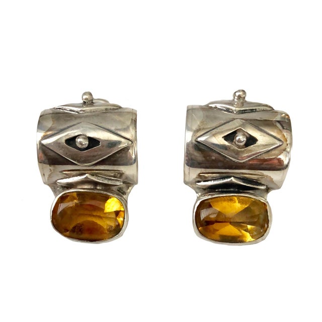 Abstract 1990s Vintage DAC Sterling & Citrine Designer Earrings For Sale - Image 3 of 3