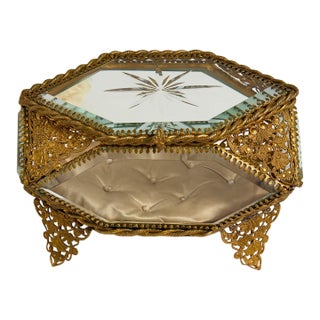 Ornate Antique Paneled Glass Jewelry Box For Sale