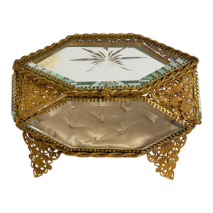 Ornate Antique Paneled Glass Jewelry Box