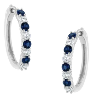 10K White Gold, ½ Cttw Diamond, & ½ Cttw Lab-Grown Blue Sapphire Leverback Hoop Earrings (H-I Color, I1-I2 Clarity)