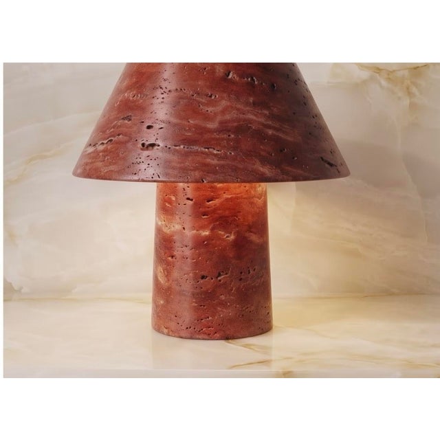Stone Modern Red Travertine Minimal Design Table Lamp For Sale - Image 7 of 7