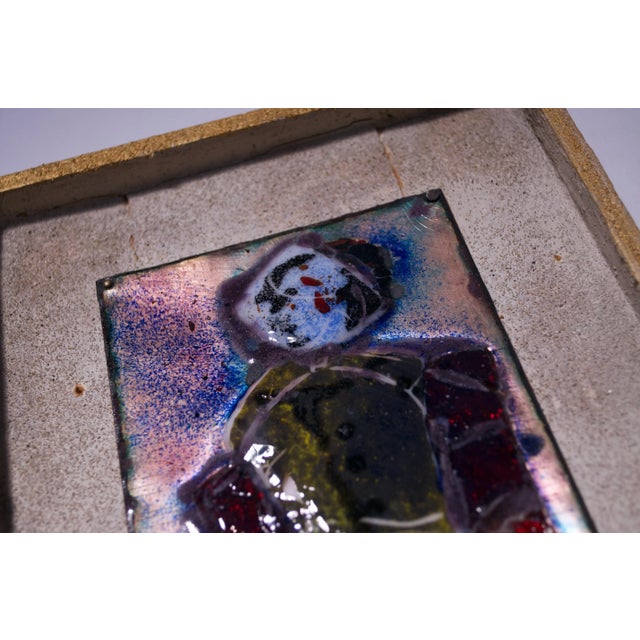 1970s Abstract Figural Enamel on Copper Panel Artist Signed For Sale - Image 5 of 10