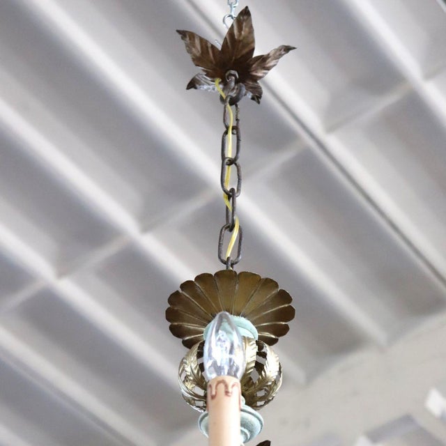 Chandelier in Iron, Brass and Lacquered Wood, 20th Century For Sale - Image 4 of 13