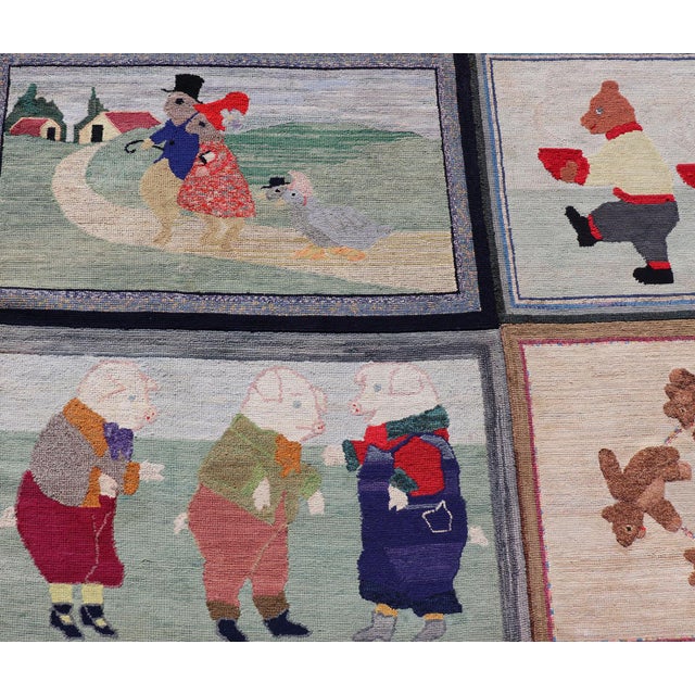 Antique American Hooked Rug With Storybook Figures & Whimsical Design 6'8 X 8'2 For Sale In Atlanta - Image 6 of 17
