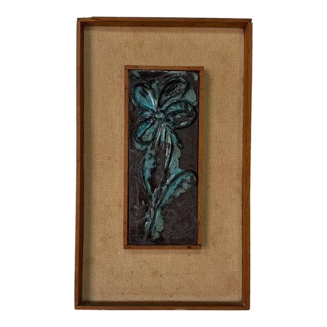1970’s Mid-Century Modern Ceramic Flower Relief Wall Plaque – Signed For Sale