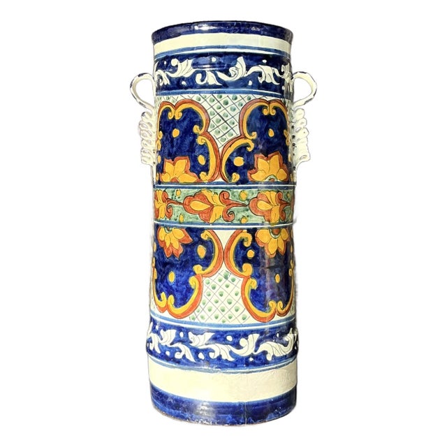 Vintage Boho Hand Painted Umbrella Stand For Sale