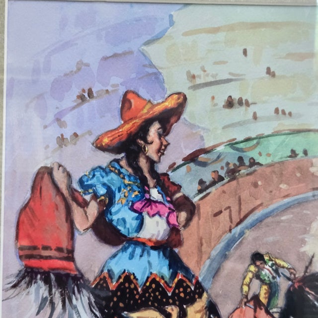 Lorenzo Castñeda 2010 "La Fiesta" Framed Watercolor Painting Approximate Measurements: 23"H x 19"W Beautiful Western...