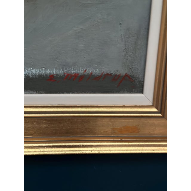 Egon Møldrup, Coastal Motif with Houses, 1950s, Oil on Canvas, Framed For Sale - Image 11 of 14