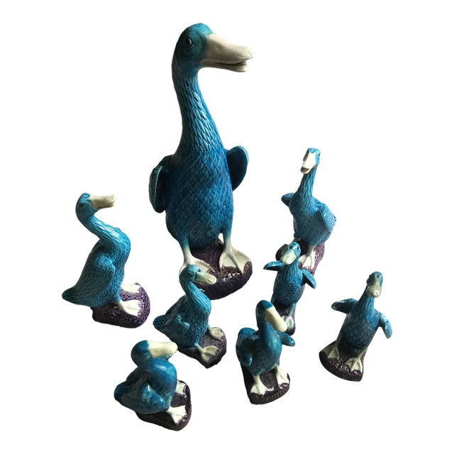 Chinese Porcelain Turquoise Ducks, Set of Eight For Sale