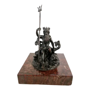 Mid 19th Century Neptune With Two Dolphins Mounted on a Marble