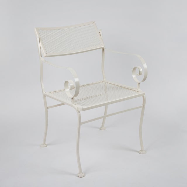 White Vintage Iron Outdoor Dining Chairs W/ Metal Mesh Seats + Backs | Set of 8 For Sale - Image 8 of 14