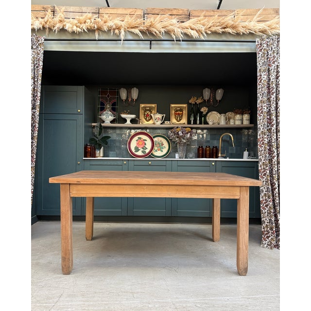 Tan Vintage Farmhouse Table, 1950s For Sale - Image 8 of 12