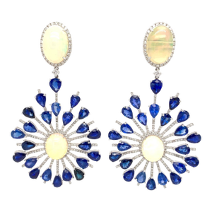 Opal, Diamond & Blue Sapphire Statement Earrings, A Pair