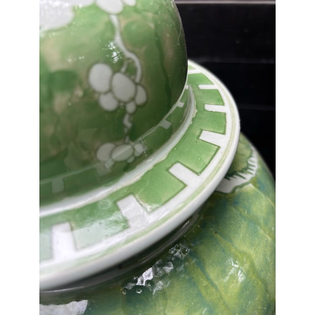 Large Celadon Green Cherry Blossom Ginger Jar – Hand Painted Chinoiserie Porcelain Lidded Vase For Sale - Image 11 of 12
