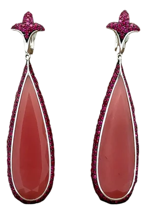 Rose Quartz Ruby 18k White Gold Drop Dangle Earrings- Set of 2