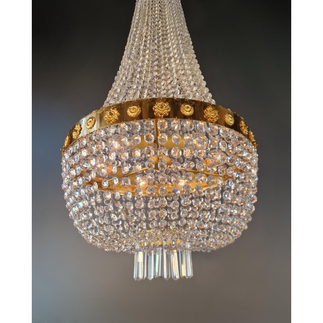 Vintage Large Crystal Tent and Basket Crystal Chandelier Gold Ornaments For Sale - Image 4 of 9