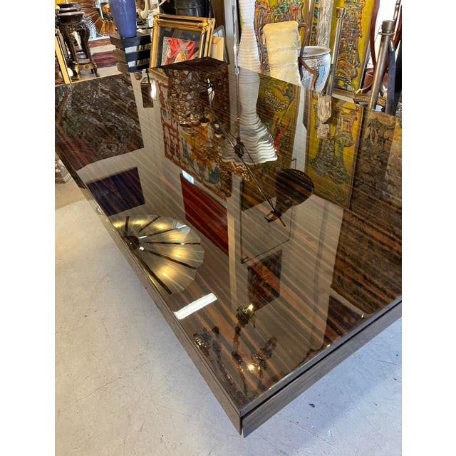 Modern Expanding Dining Room Table Macassar Ebony With High Gloss Finish For Sale - Image 3 of 12