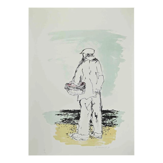 Giovanni Omiccioli, The Fisherman, Lithograph, 1970s For Sale