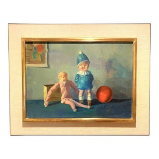 Antique Toy Still-Life Unsigned Framed Oil Painting For Sale