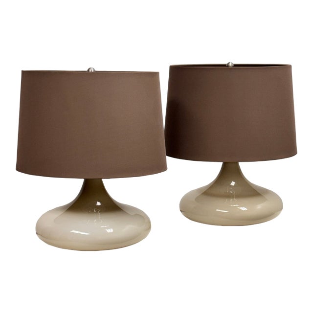 Crate & Barrel Mid Century Glass Table Lamps, Pair For Sale