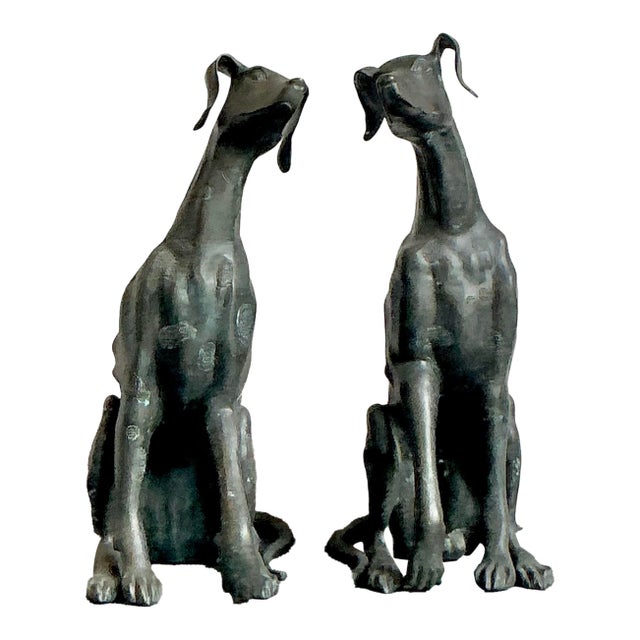 Vintage Boho Monumental Cast Bronze Dogs - A Pair For Sale