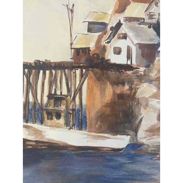 Vintage Landscape Original Signed Artwork of Coastal Town. For Sale - Image 4 of 10