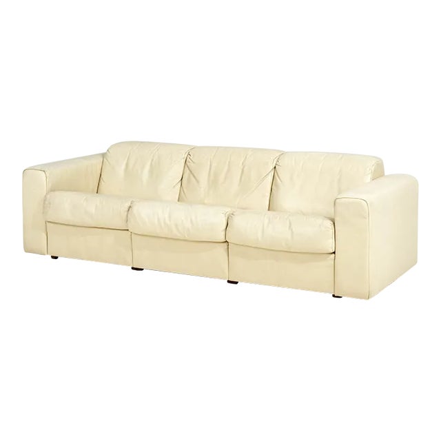 Baron Sofa by Robert Haussmann for Stendig, Cream Leather, 1970 For Sale