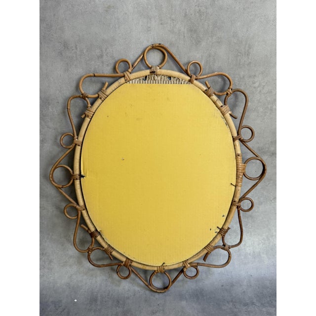 Wood French Oval Rattan Sunburst Mirror, 1960s For Sale - Image 7 of 8