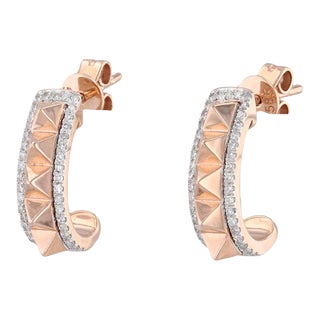 New Spiked 0.12ctw Diamond Halo Earrings 14k Rose Gold J-Hook Drop Pierced - 2 Pieces For Sale