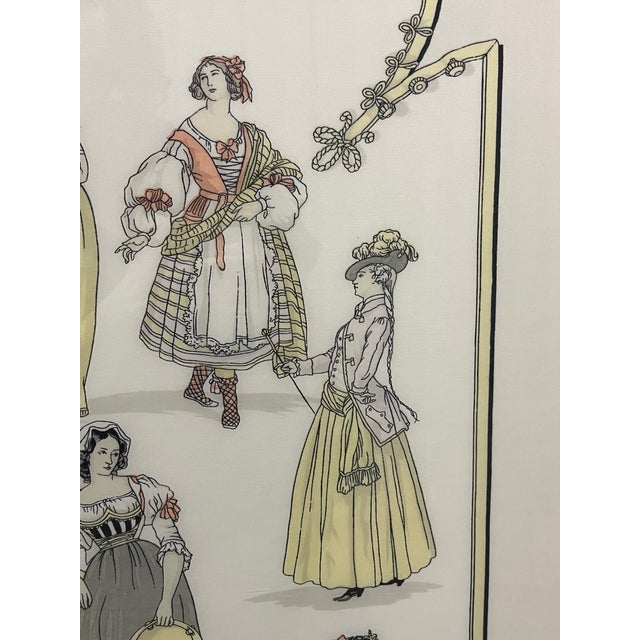 Wood Vintage Framed Hermes Scarf Costumes Des Dames For Sale - Image 7 of 16