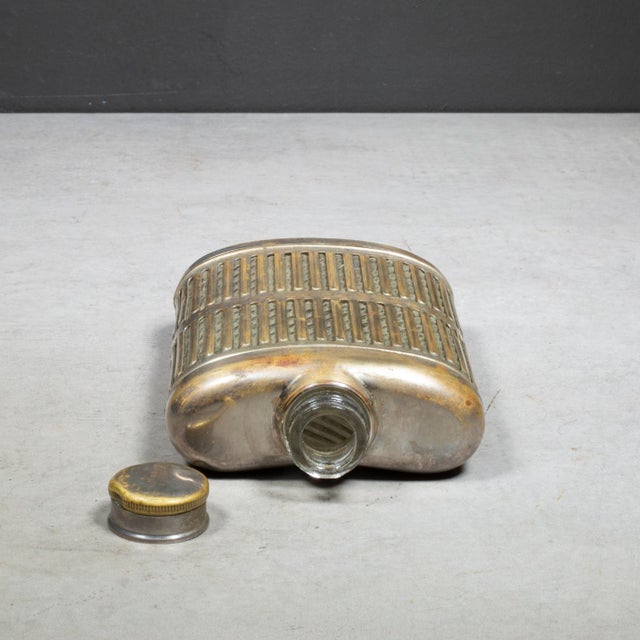 Early 20th Century Art Deco Prohibition Era Brass Plated Chrome Caged Glass Flask c.1920 For Sale - Image 5 of 9
