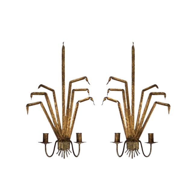 Vintage Gold Leaf Wall Sconces - a Pair For Sale