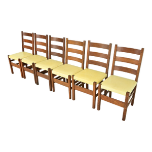Gustav Stickley Antique Mission Oak Arts & Crafts Ladder Back Dining Chairs, Set of Six