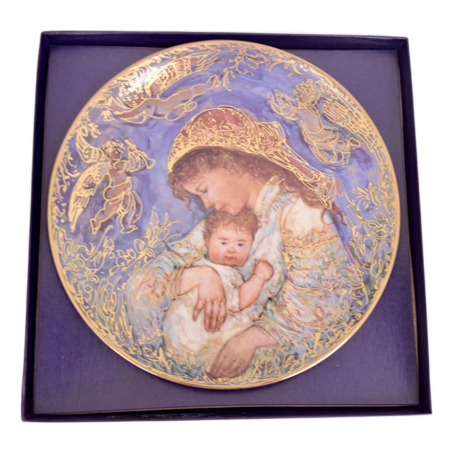Gold Encrusted Edna Hibel Accent Plate, 1995 For Sale