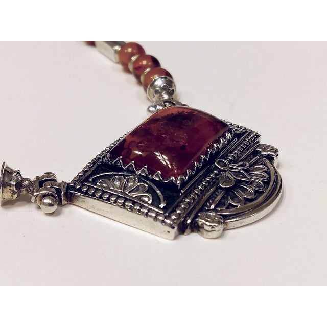 Metal Handcrafted Baltic Amber & Sterling Silver Necklace With Intricate Pendant - Adjustable Length For Sale - Image 7 of 12