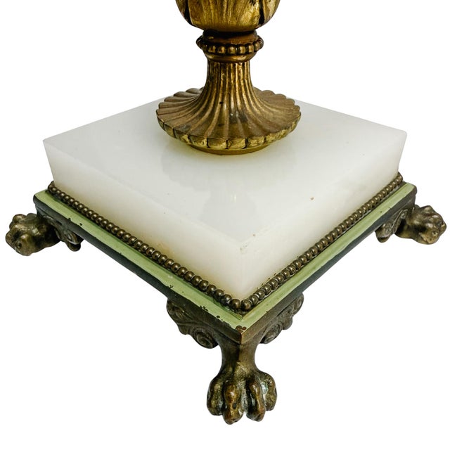 Alabaster Vintage Hollywood Regency Porcelain Flower Table Lamps With Alabaster Bases by Almco - A Pair For Sale - Image 8 of 11