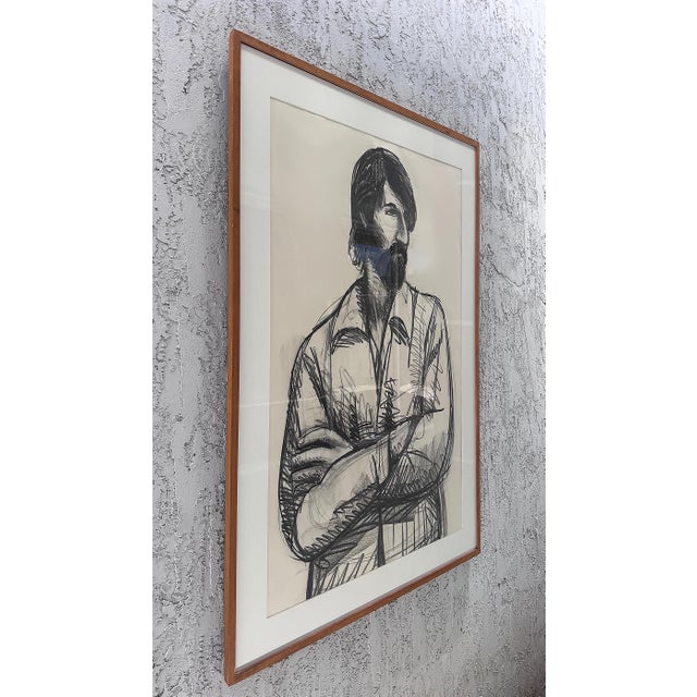 Large Harley Francis Self Portrait Drawing In Charcoal and Oil Stick Offered for sale is a self portrait by Harley Francis...