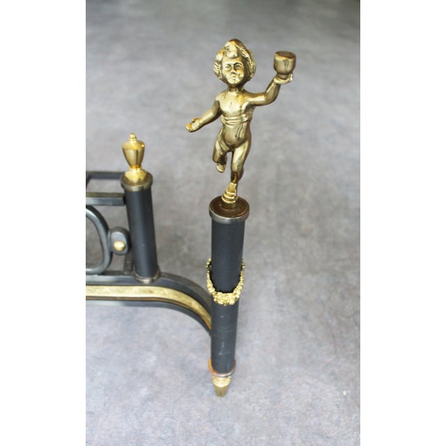 Black Andirons with Log Guards in Cast Iron and Gilt Bronze, Set of 2 For Sale - Image 8 of 9