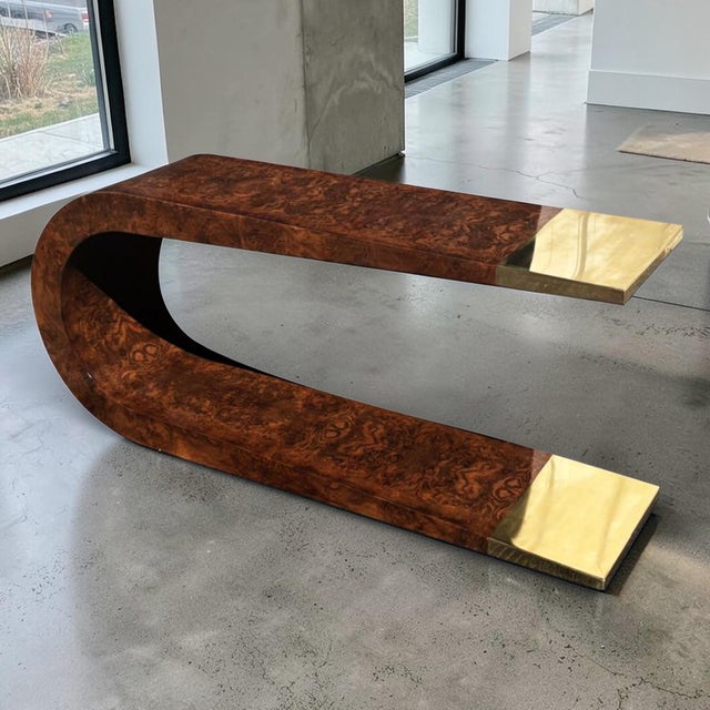 Wood Aries Sculptural Burl Wood Console With Brass Ends by St2 Furniture 2 Available For Sale - Image 7 of 14