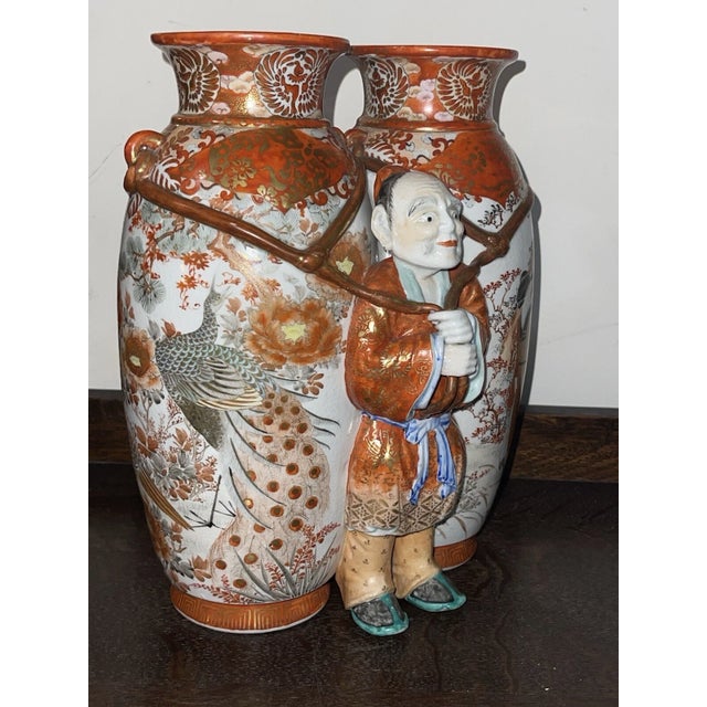 Meiji Period Kaga-Kutani Double Vase With Central Figure, by Nishimura Saichi for Watano Workshop, Japan, Circa 1880–1895 For Sale In New York - Image 6 of 11