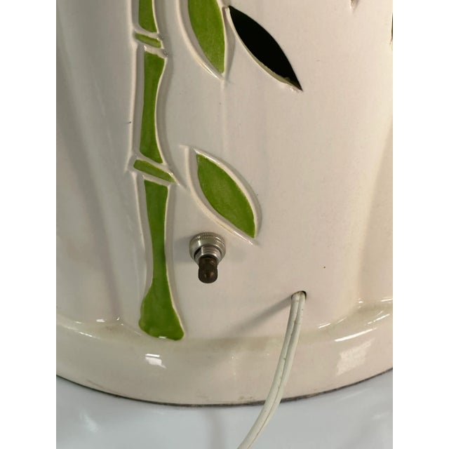 1980s Palm Beach Regency Double-Lit Pierced Ceramic Bamboo Table Lamp For Sale - Image 5 of 6