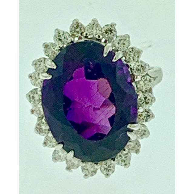 12.5 Carat Amethyst and Diamond Cocktail Ring in 14 Karat White Gold 1970s For Sale - Image 11 of 18