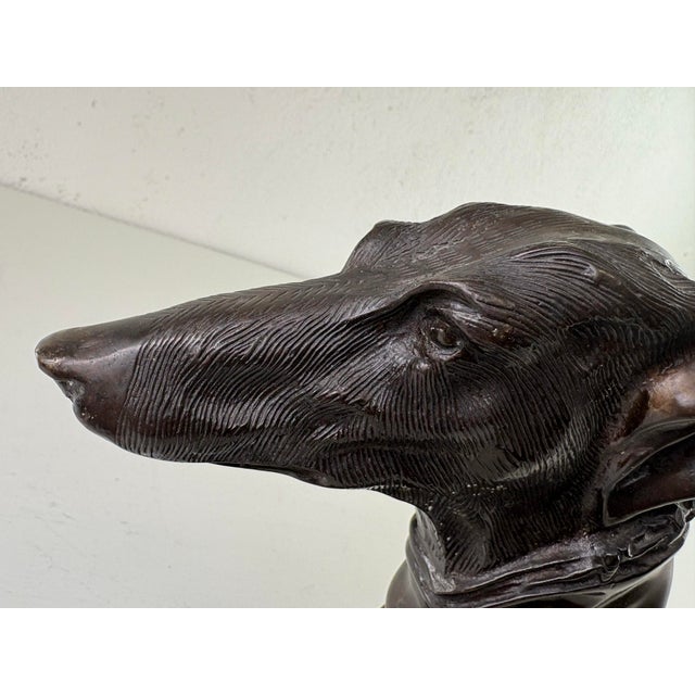English Late 20th Century Bronze Sculpture Bust of a Whippet For Sale - Image 3 of 8