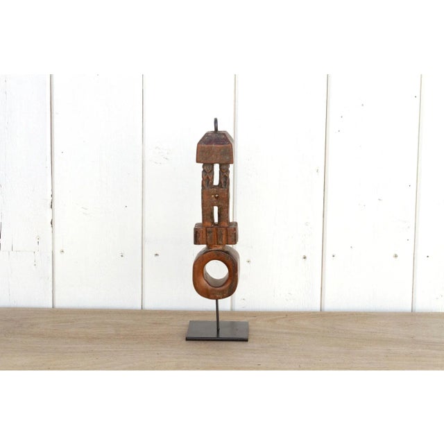 Metal Rare Tribal Carved Churn Handle For Sale - Image 7 of 7